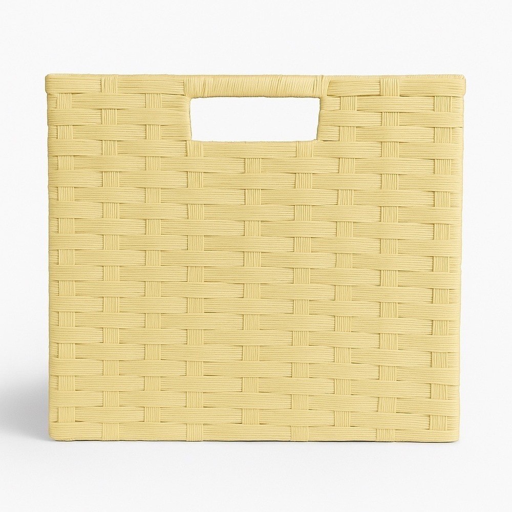 Yellow Woven Cord Tote Basket With Handles